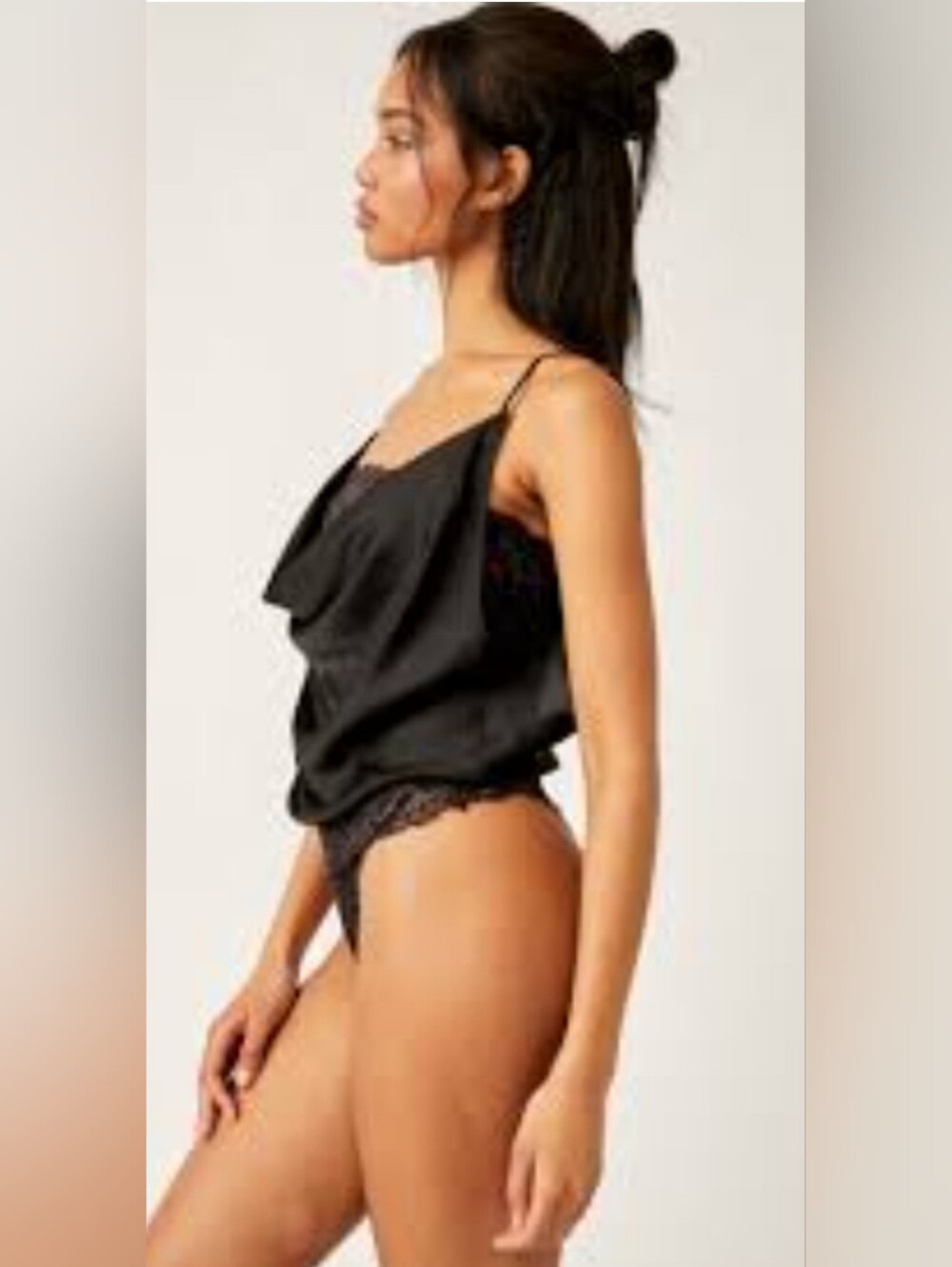 Free People M Black Lace-Trim Bodysuit